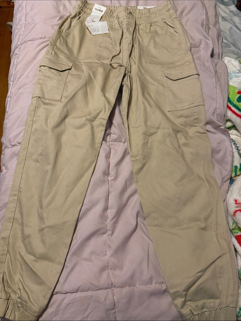 Beige Cargo Jogger Pants - Unbranded